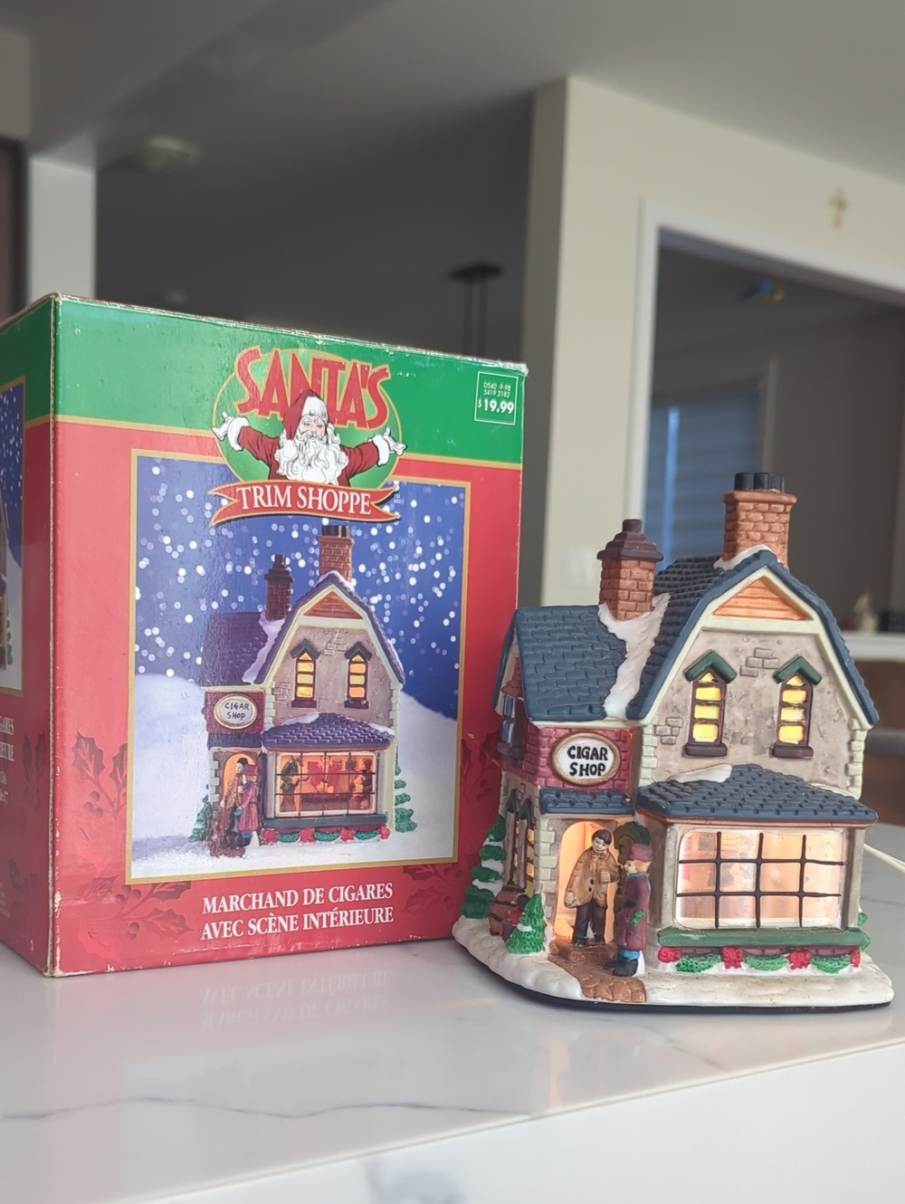 Porcelain Cigar Shop With Interior Scene Christmas Village Building House